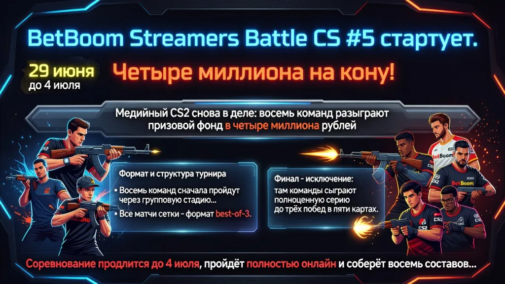 BetBoom Streamers Battle CS #5 стартует. Четыре миллиона на кону!